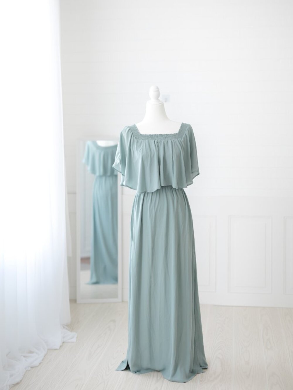 Show Me Your Mumu SILVER SAGE Hacienda Maxi Bridesmaid Dress off the shoulder